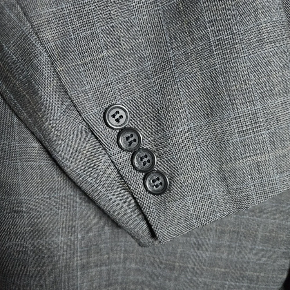 Vintage Burberry London Mens Wool‎ Suit Grey Plaid Windowpane 41R 34X30